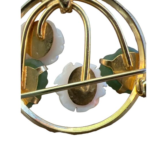 Vintage Van Dell Bojar Style Floral Brooch Etched Green Glass Leaves Prong Set - Picture 4 of 7